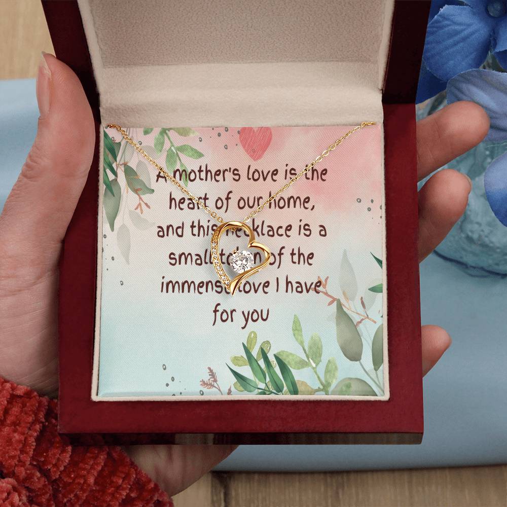 Unique Gift for Mother - Forever Love Gold/White Finish Necklace with On-Demand Message Card:" A Token of a Mother's Endless Love" in a Gift Box