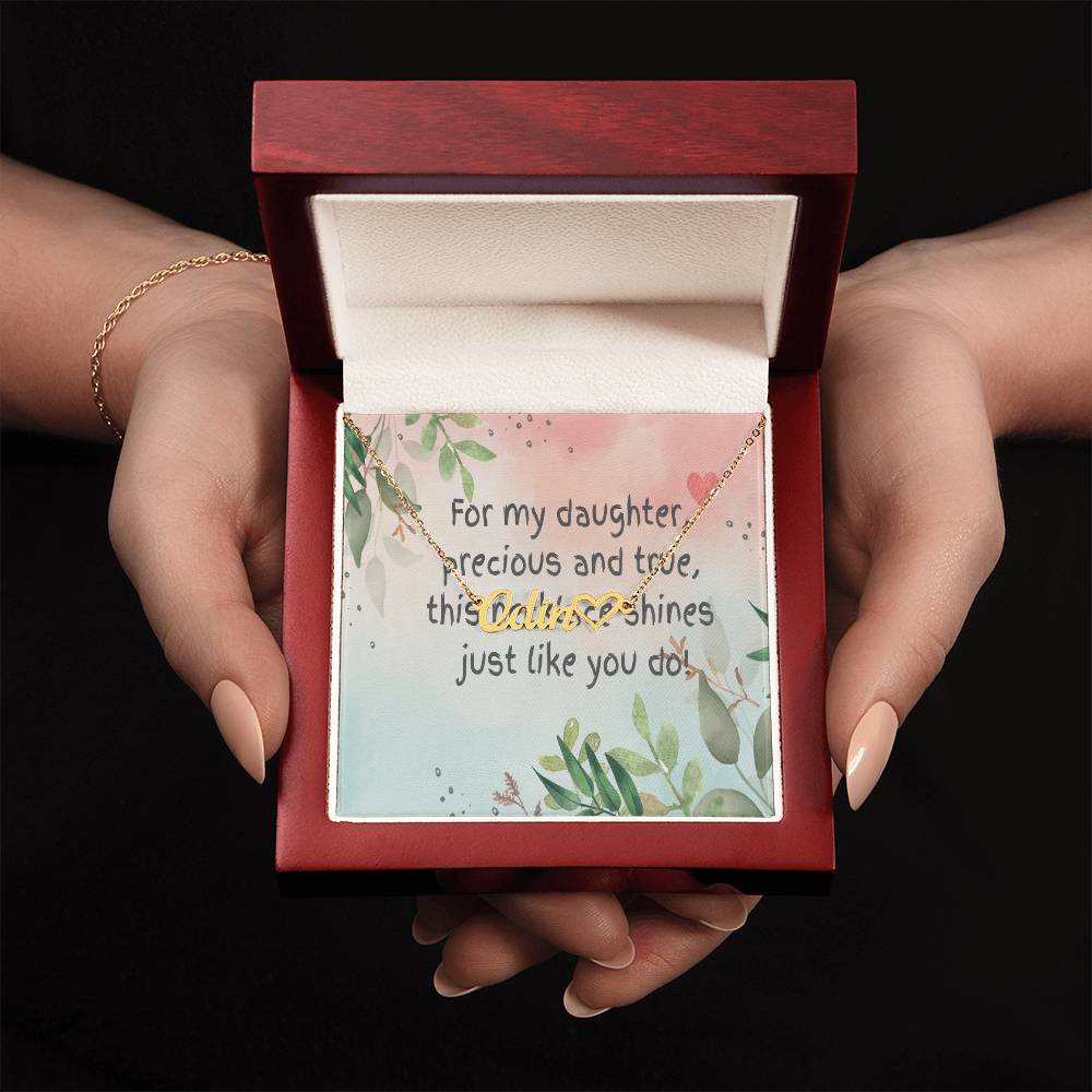 Custom/Personalized Name Necklace + Heart Character (with message card - Gift from Mom to daughter)