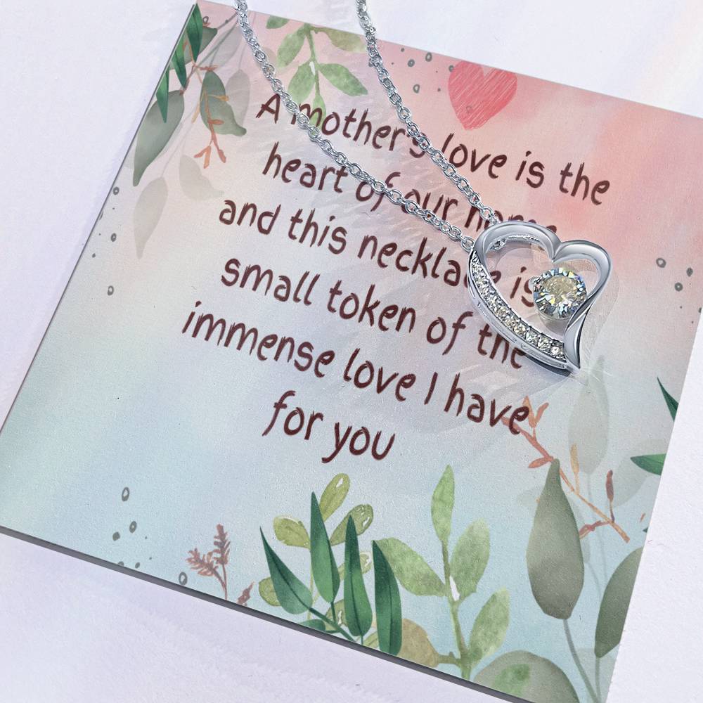 Unique Gift for Mother - Forever Love Gold/White  Finish Necklace with On-Demand Message Card:" A Token of a Mother's Endless Love" in a  Gift Box