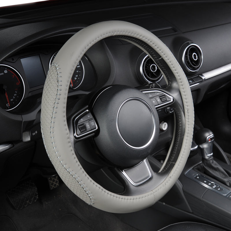 Gray PU Leather Steering Wheel Cover