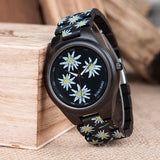 BestBuySale Wooden Watch Fashion Colorful Flower Print Wood Watch For Women in Wood Gift Case- Daisy,Red Flower 