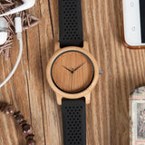 BestBuySale Wooden Watch Women's Bamboo Watches With Colorful Silicone Straps - Black,Orange,Black 