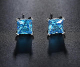 BestBuySale Earrings Women's Cute Silver Color Earring Studs with 1.2ct Blue Cubic Zirconia 