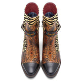 BestBuySale Boots Women's Retro Printed Cowgirl Ankle Boots - Brown,Wine Red 