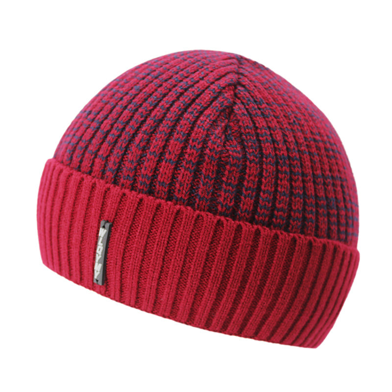 Knitted Winter Beanie Hats for Men with Velvet Interior - Red,Dark Gra