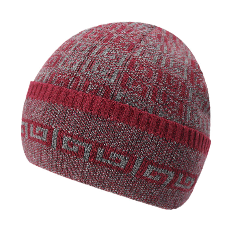 Men's Fashion Knitted Winter Beanies with Velvet Inside - Red with Gra