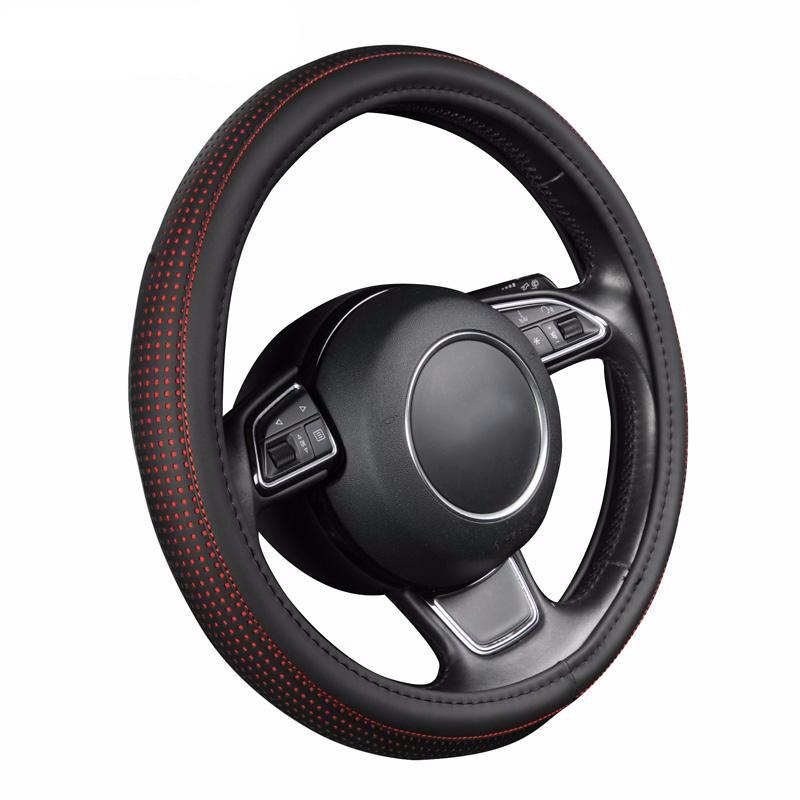 Leatheride PU Steering Wheel Cover For All Cars With Needles and Red Thread