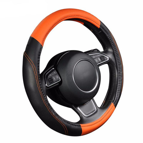 BestBuySale Steering Wheel Covers Sports Style Pu Leather Car Steering Wheel Cover - Black,Orange 