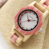 BestBuySale Wooden Watch Women's Octagon Natural Bamboo Watch in Wooden Box - Green,Pink,White 