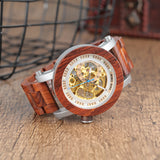 BestBuySale Wooden Watch Wood & Steel Mechanical Skeleton Wooden Watch in Wooden Gift Box - Red,Black 