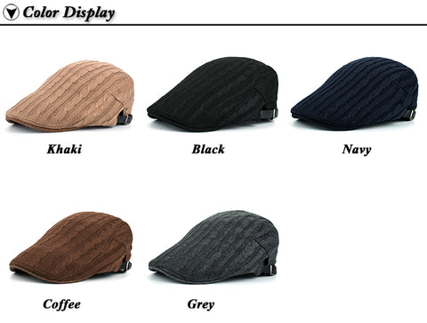Winter Cotton Beret Hat For Men - Khaki,Black,Navy,Coffee,Grey