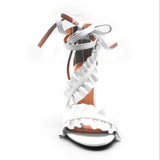 BestBuySale Heels Women's Lace Up Ankle Strap Ruffle High Heels - White, Black 