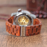 BestBuySale Wooden Watch Wood & Steel Mechanical Skeleton Wooden Watch in Wooden Gift Box - Red,Black 