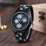 BestBuySale Wooden Watch Fashion Colorful Flower Print Wood Watch For Women in Wood Gift Case- Daisy,Red Flower 