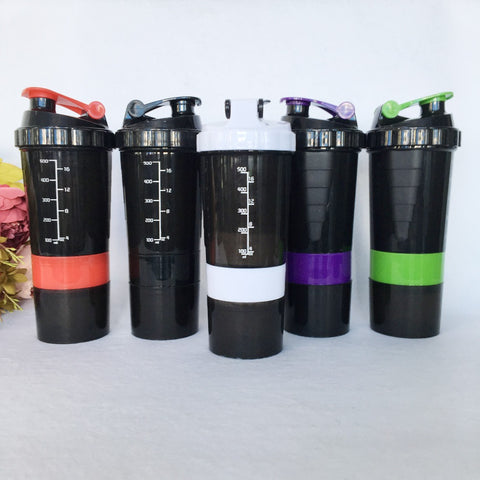 Protein shaker Bottle With 3 Layers - Black,Green,Purple,Red,White