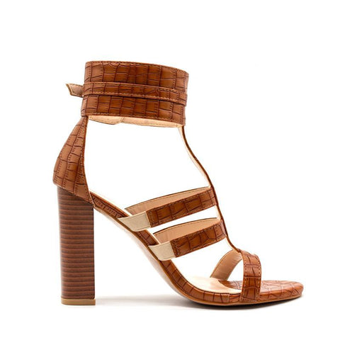 Crown Vintage Leather Womens Gladiator Sandals Brown Stacked Heels Zipper  8.5 | eBay