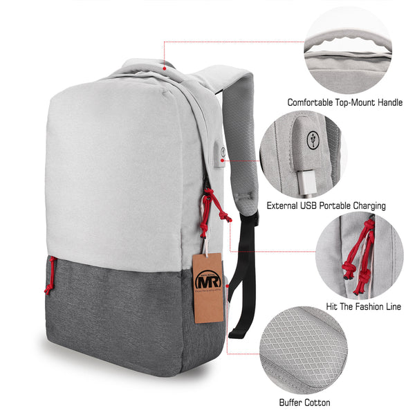 Fashion Waterproof Backpack With External USB Charge for 15.6