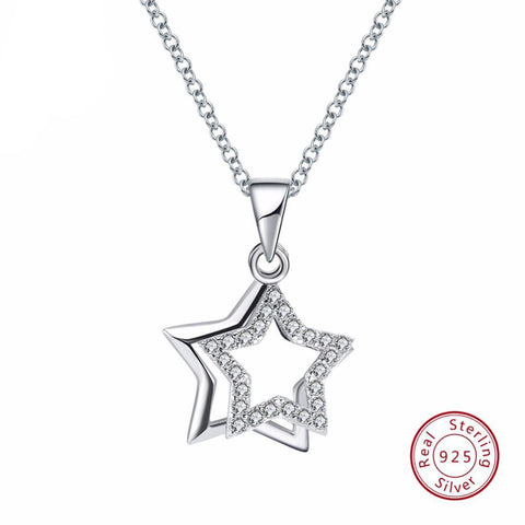 BestBuySale Pendant Necklace 925 Sterling Silver Pendant Necklace With Star Shape Shiny AAA Cubic Zircon 