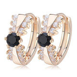 BestBuySale Earrings Women's Classical Gold-color Earring with 14 Pieces Clear/Black Cubic Zirconia 