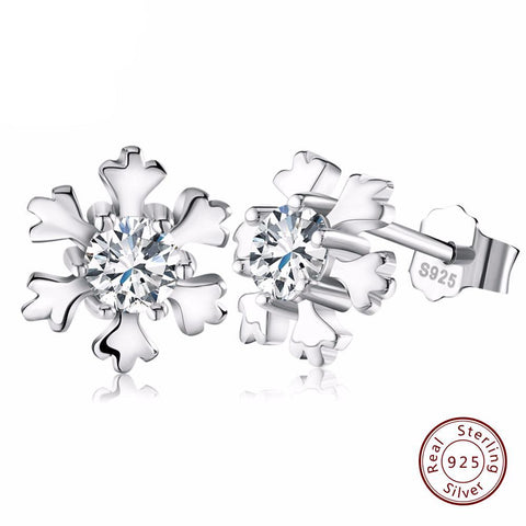BestBuySale Earrings Women's 925 Sterling Silver Snowflake Earring Studs with Shiny CZ Crystal 