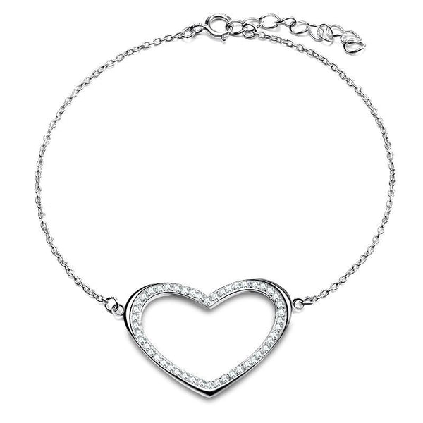 BestBuySale Bracelet Women's Silver Color Heart Shape Bracelet With Paved Luxury AAA Austrian Crystal 