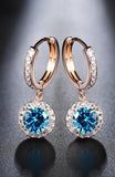 BestBuySale Earrings Women's Luxury Silver/Rose Gold Color Earrings with 1.8 Carat Ocean Blue Cubic Zirconia 