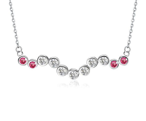 BestBuySale Pendant Necklace Silver Women's Pendant Necklace With Red & White AAA Cubic Zircon 