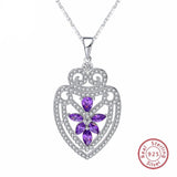 BestBuySale Pendant Necklace 925 Silver Sterling Pendant Necklace With Water Drop Shape Purple Shiny CZ 