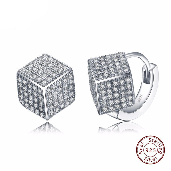 BestBuySale Earrings Women's 925 Sterling Silver Solid Earrings with Square Shape Shiny Austrian CZ 