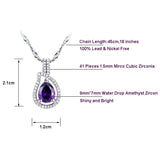 BestBuySale Pendant Necklace Women's Silver Pendant Necklace With Water Drop Shiny Purple CZ 