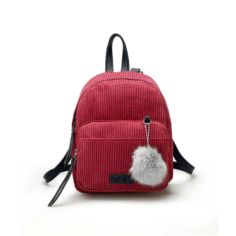 Fashion Winter Women's Mini Corduroy Backpacks - Gray,Khaki,Pink,Red