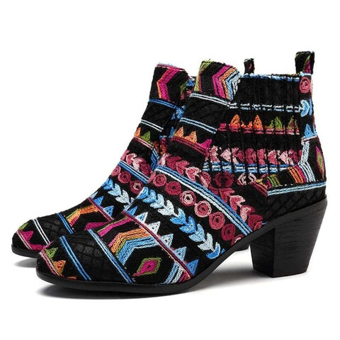 BestBuySale Boots Retro Ethnic Women's Fashion Ankle Boots - Black,Blue,Silver 
