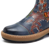BestBuySale Boots Women's Fashion Vintage Bohemian Winter Leather Blue Ankle Boots 