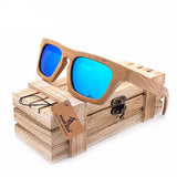 BestBuySale Sunglasses Square Handmade Polarized Sunglasses in Wooden Box - Blue,Silver 
