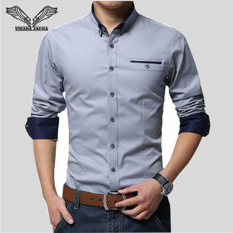 Brand Men Shirts Long Sleeve Turn-down Collar 100% Cotton