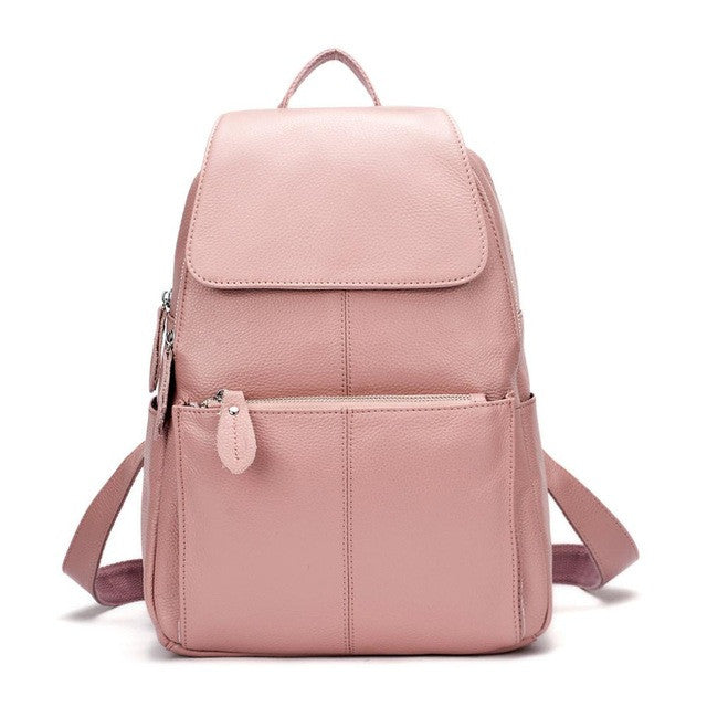 Natural Soft Genuine Leather Women's Fashion Backpack School Bags - 15