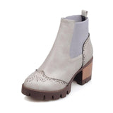 BestBuySale Boots Women's Ankle Boots with Square Heels - Beige /Black/Gray 