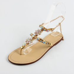 BestBuySale Sandals Women's Buckle Strap Rhinestones Chains Fashion Gladiator Flat Summer Sandals Shoes 