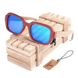 BestBuySale Sunglasses Polarized Men's & Women's Wooden Frame Mirror Sunglasses With Wooden Gift Box - Blue/Orange Lens 