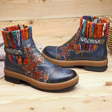 BestBuySale Boots Women's Fashion Vintage Bohemian Winter Leather Blue Ankle Boots 