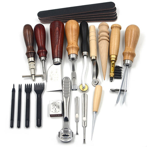 BestBuySale Tool Sets 18pcs Craft DIY Handmade Tools Punch Edger Trench Device Belt Puncher Set Leather Hand Tools 