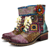 BestBuySale Boots Bohemian Retro Cowgirl Women's Leather Ankle Boots With Zipper 