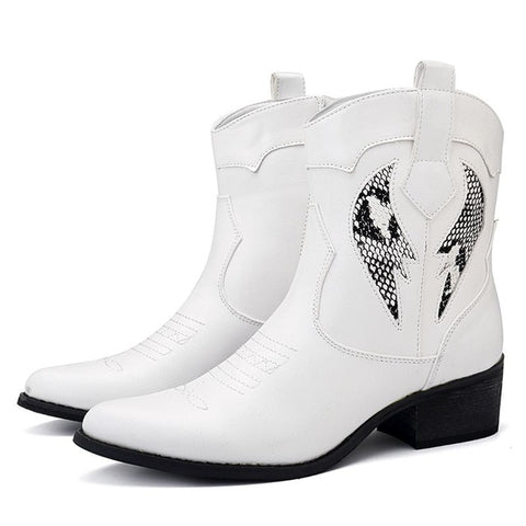 BestBuySale Boots Women's Fashion Cowgirl Western Ankle Boots - Black,White 