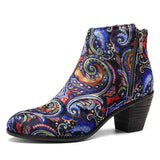 BestBuySale Boots Printed Floral Design Women's Heels Winter Western Ankle Boots 