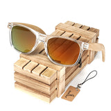 BestBuySale Wooden Handmade Polarized Sunglasses With Transparent Plastic Frame Colorful Lens And Bamboo Legs 