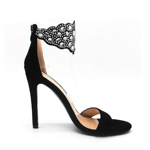 Women's Fashion Crystal Peep Toe Zipper Back High Heels - Black,Pink,G