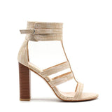 BestBuySale Heels High Square Heels Women's Gladiator Sandal Shoes - Brown,White 