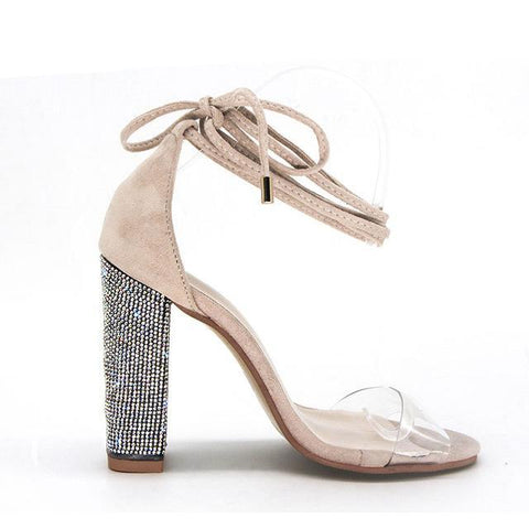 BestBuySale Heels Ankle Strap Fashion Women's Square Heels - Beige,Gold 