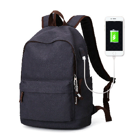 BestBuySale Backpack Anti-theft Canvas Backpack With USB Charging For Teens/Travel - Blue Black/Khaki/Gray 