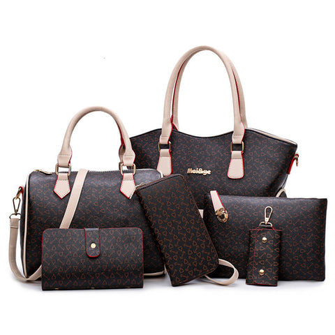 Women's Pu Leather Bags- 6 Pieces Set - Beige/Pink/Blue/Brown